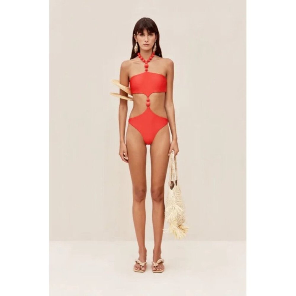 Cult Gaia Caitriona Halter One Piece Swimsuit in Lollipop Red - Picture 1 of 6